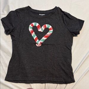 Old Navy Kids Black T-Shirt with Candy Cane Heart